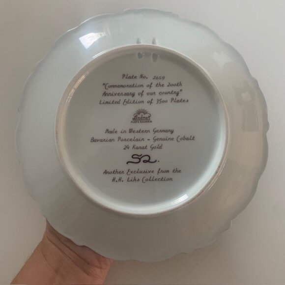 Rare Spirit of America H.H. Lihs Collection Bavarian Porcelain Plate - 24K Gold - Picture 4 of 7